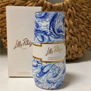 Lilly Pulitzer Stainless Steel Champagne Flute Blue Marble Swirl NWT